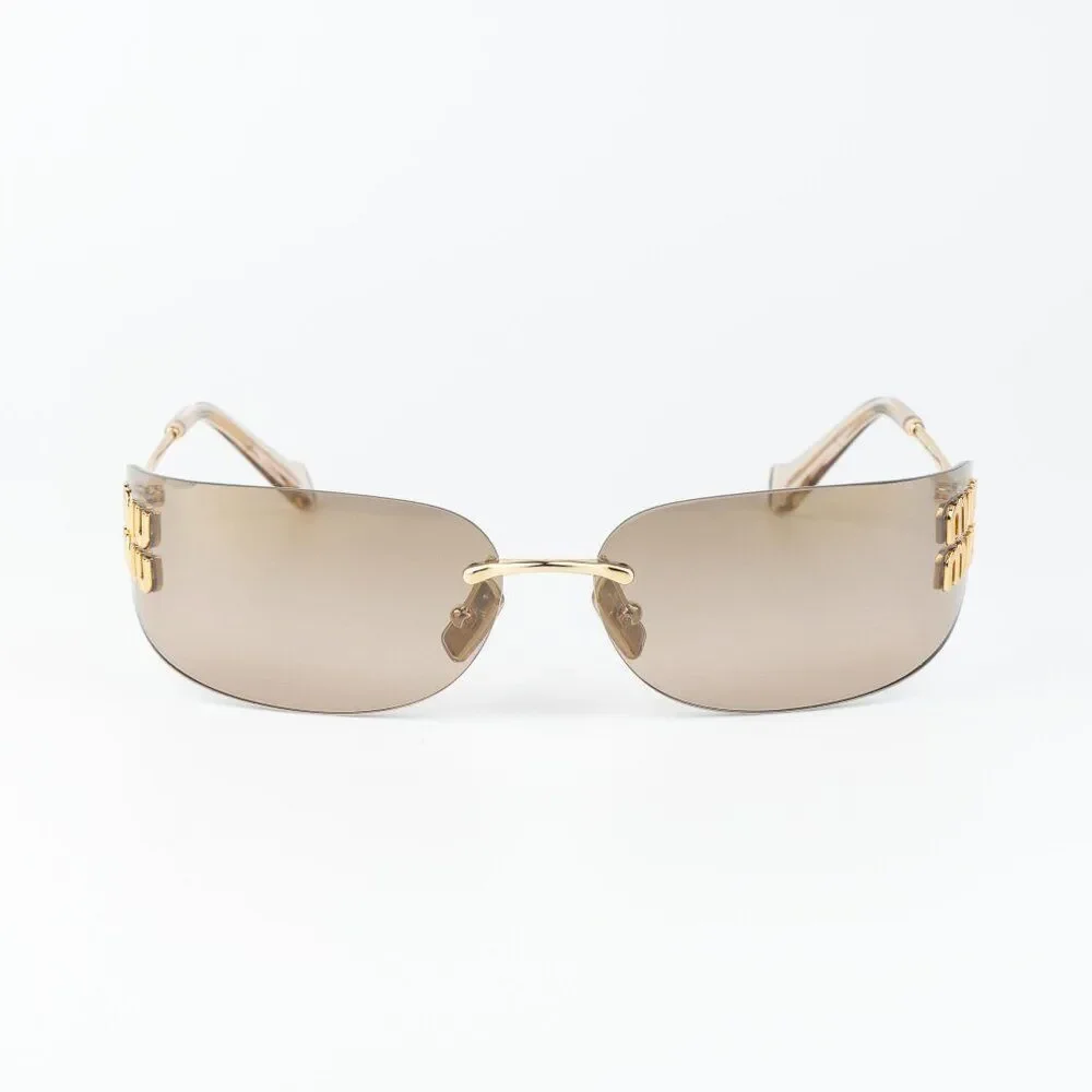 Miu Miu Men Sunglasses Gold Mirror Gradient Rectangle Rimless MUA51S 5AK20P